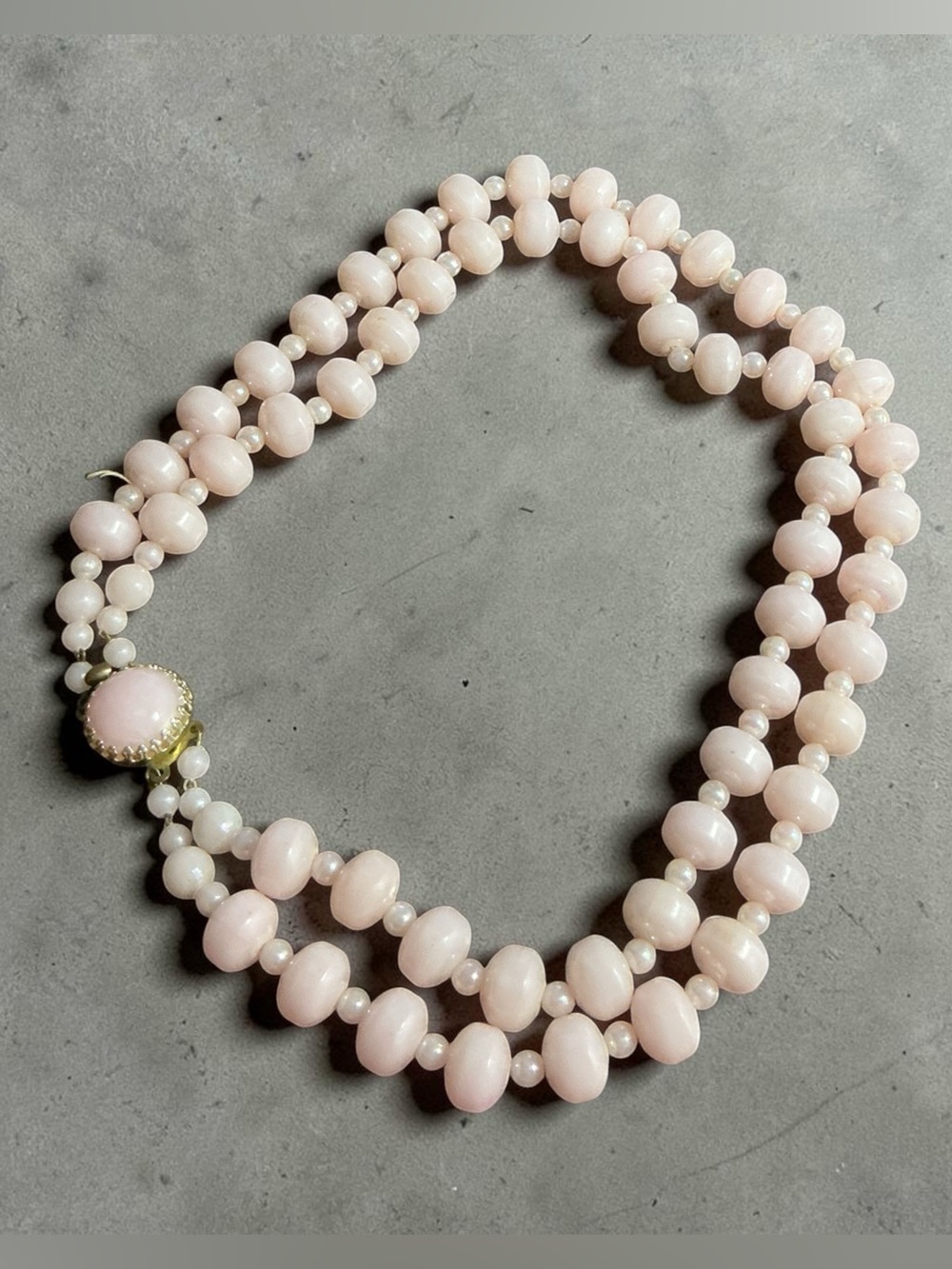 Two-Strand Pale Pink Beaded Necklace with Button Clasp - Picture 2 of 3